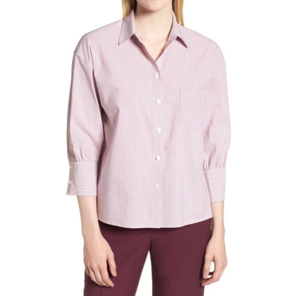 Nordstrom Signature Pink Stripe Button Down Shirt Size Large NWT